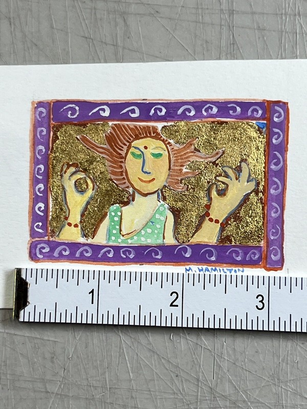 Mary Hamilton Original Watercolor Gold Leaf Painting 3”x5” Meditation For Peace gallery