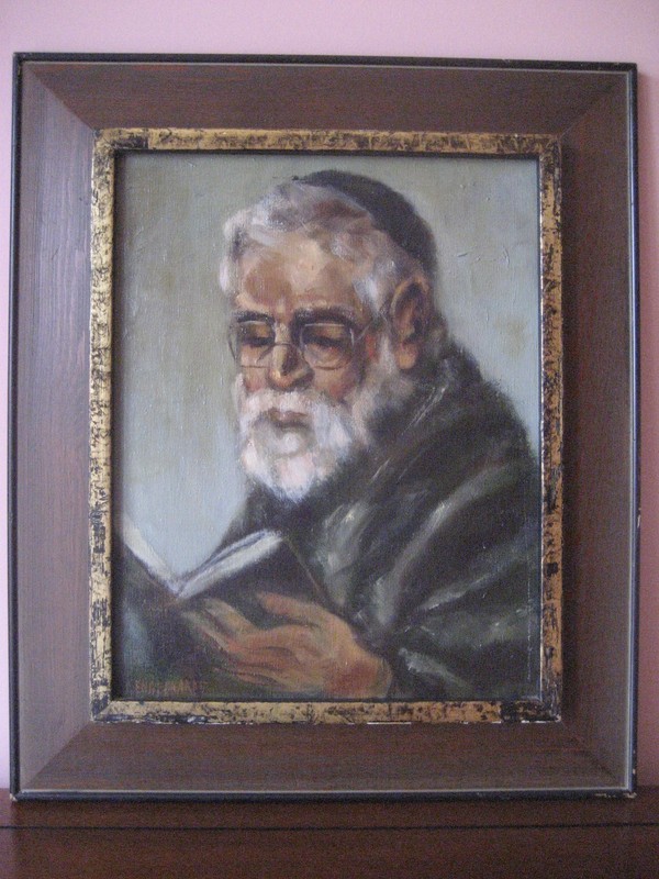 Original Framed Oil on Canvas Painting Portrait of Rabbi Signed Judaica