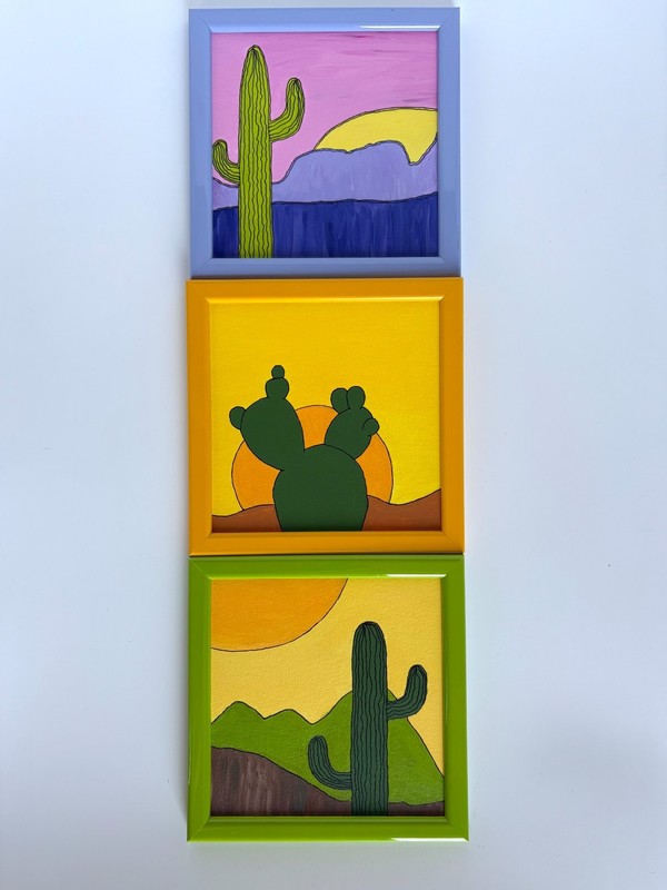 Cacti Painting Set Impasto Small Original Painting Home Decor Cacti in Desert gallery