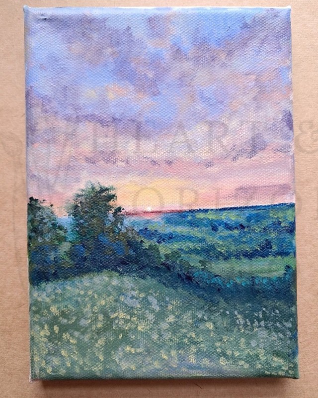Small Original Summer Sunset Countryside Painting 5×7 | Heartandhorizonart