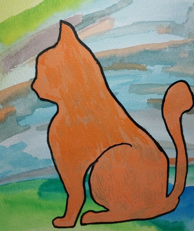 GAT Abrstract Original Painting 6×9 Inches Whimsical Animals Cat Kitten Art Gift