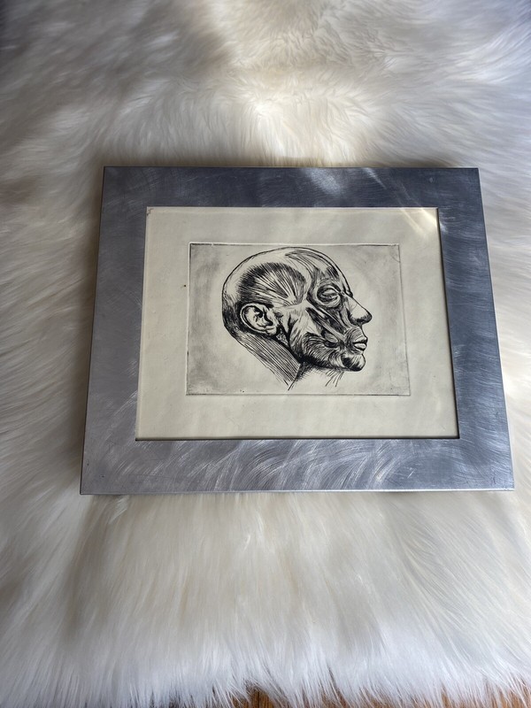 Unsigned Original Sketch Artwork Framed Aluminium Glass 10.5” H x 12.5” L