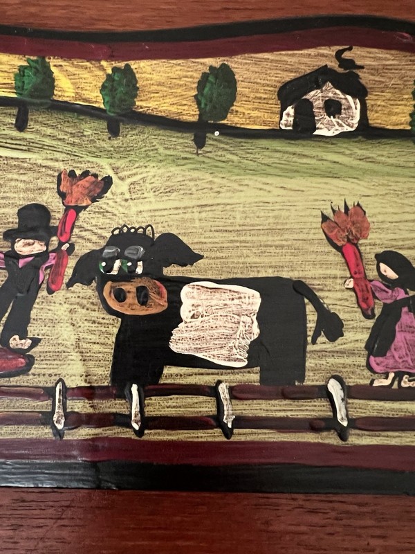 Bonnie Grilli Signed Folk Art Original Painting on Wood “Cow Catcher” Train RR gallery