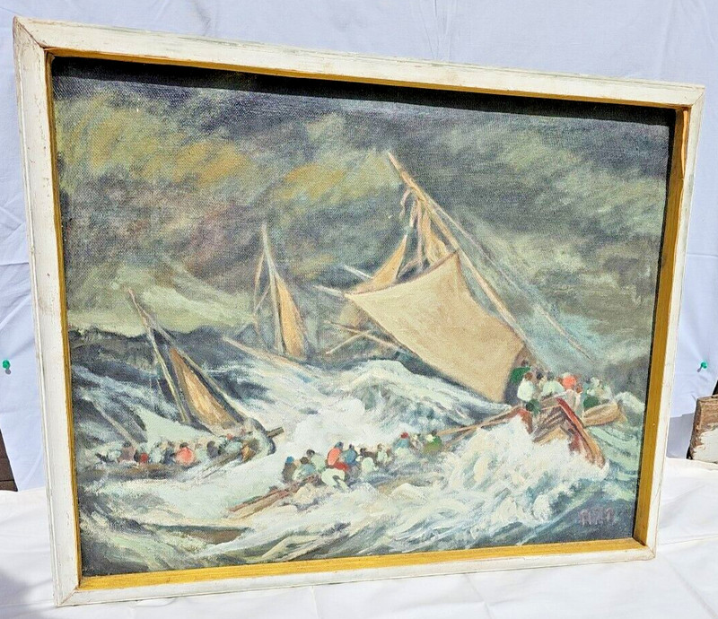 Oil painting on canvas from the 70s GDR painter Pietermann storm at sea