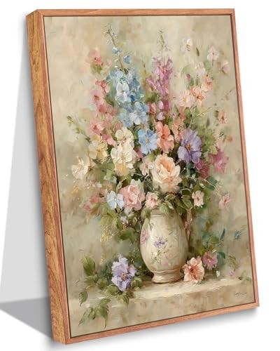 Framed Wall Art Still Life Flower Canvas 16"L x 12"W Vintage Farmhouse Floral
