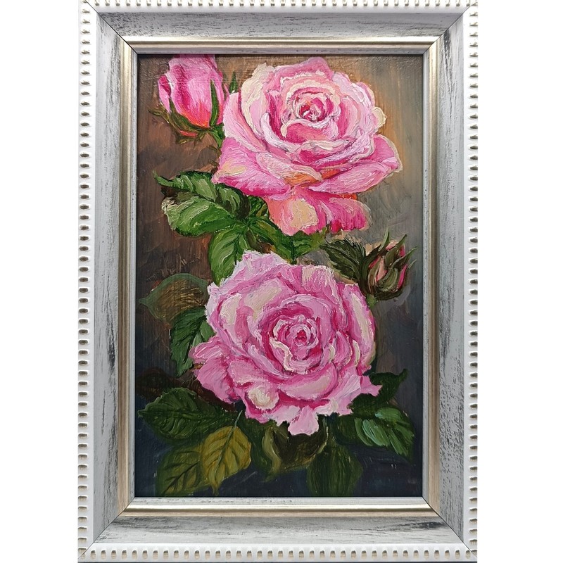 Original oil painting Rose flowers Miniature Signed Cheap gifts Size 6*4 inches