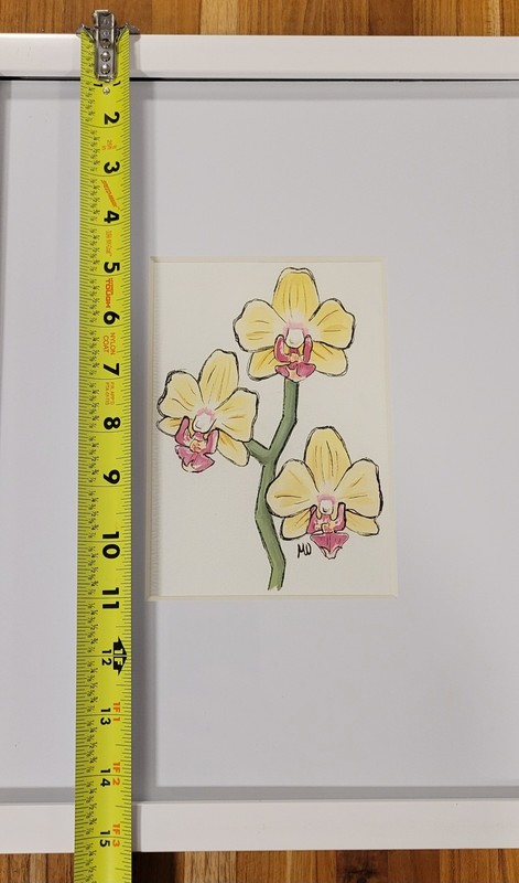 Yellow Orchid Flower Art With Frame, Gouache And Ink On Paper gallery