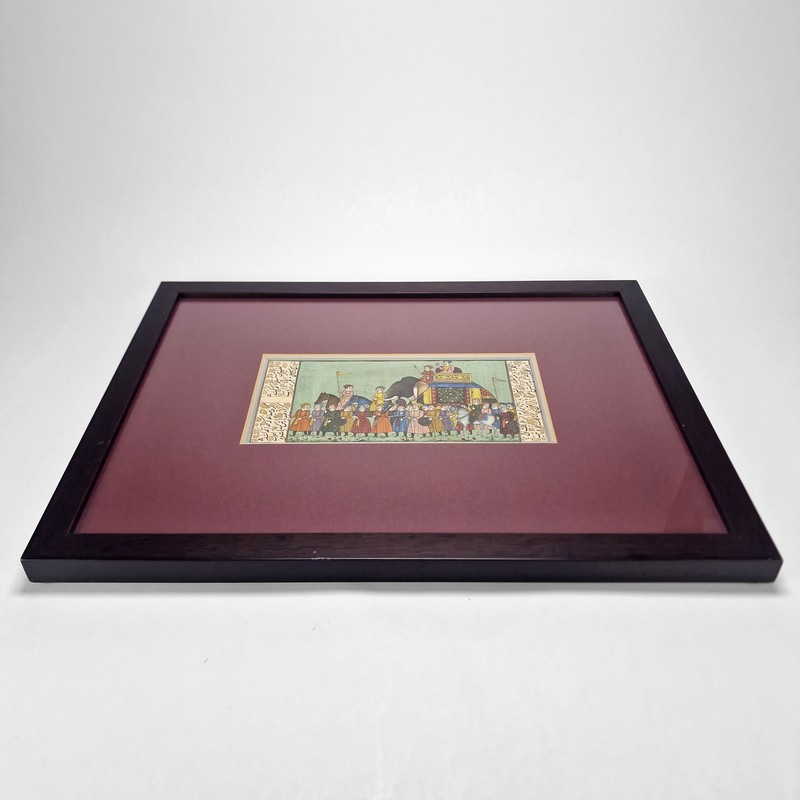 Mughal Royal Elephant Procession Miniature Manuscript Painting Framed India gallery