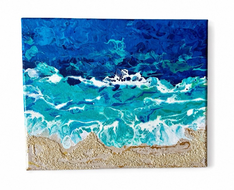 Original Abstract Ocean Wave Painting on Canvas Beach Wall Art Turquoise 8 x 10