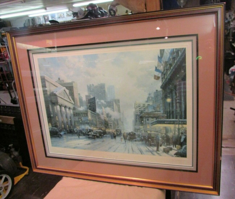 Thomas Kinkade Framed/Matted NEW YORK SNOW 7th AVENUE 1932 Print 44/935 27″x18″