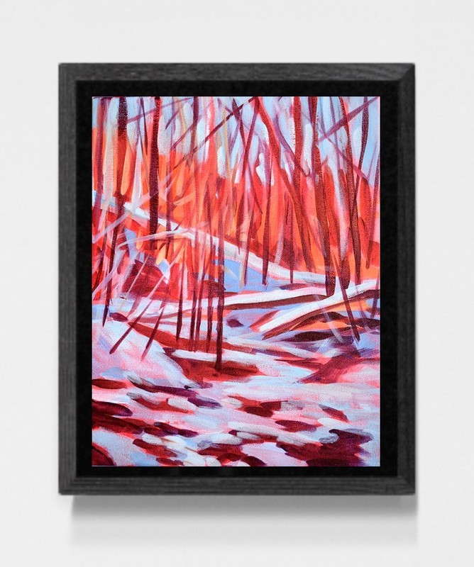 Original Expressionism Abstract Forest Snow 11×14 Acrylic Canvas Painting Signed