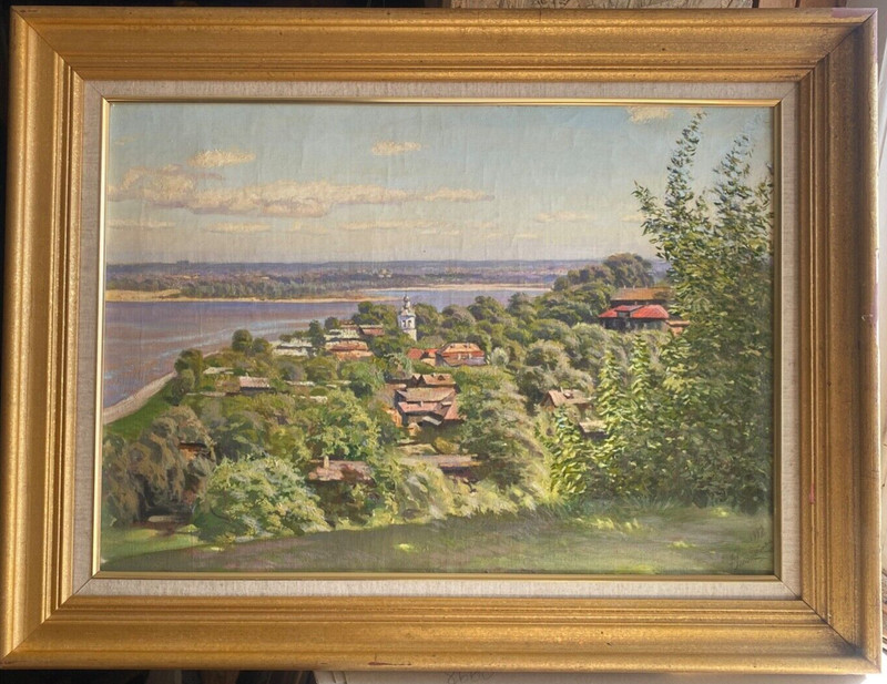 ::OIL PAINTING SOUTHERN LANDSCAPE CYRILLIC SIGNED FRAME 1992 WHO KNOWS WHERE?