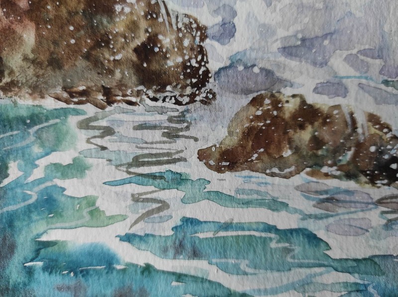 BIRDS SEAGULLS BOAT Original Painting SEA WAVES Landscape CLOUDS SKY Seascape A4 gallery