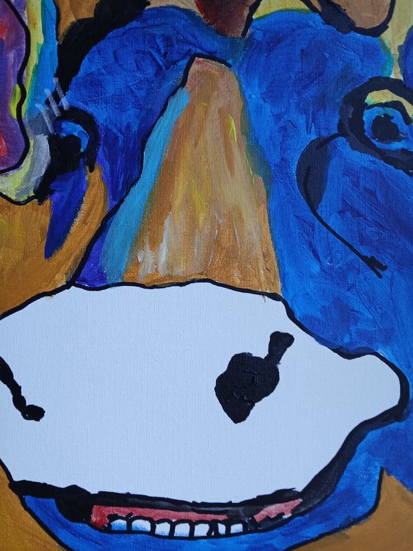Abstract/Expressionism Happy Cow Face 11x14 One of a Kind Colorful Art Painting gallery