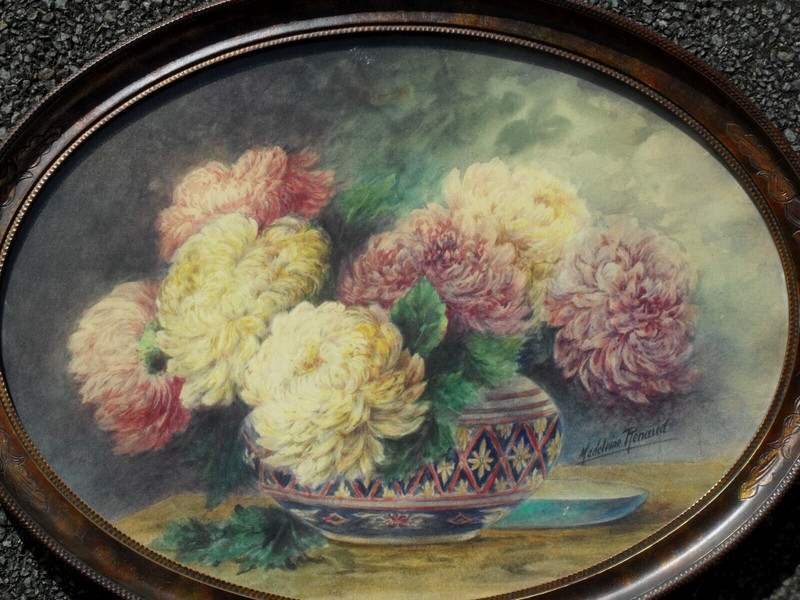 Madeleine Renaud – Watercolour Painting – Flower Still Life of Chrysanthemums.