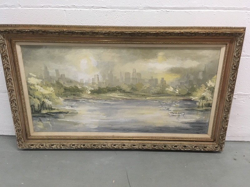 Anne Rugh Baker (1930-) “Summer Haze” Oil on Canvas 17 1/2” x 35 1/2” Signed