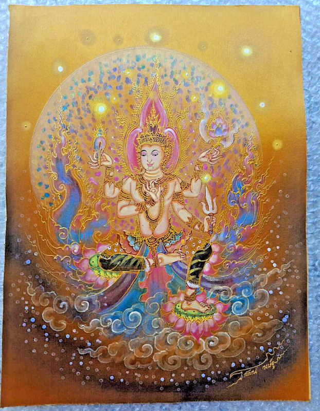 SRI HARI VISHNU NARAYAN HINDU GOD Acrylic painting on Satin blessed 16×12 inch