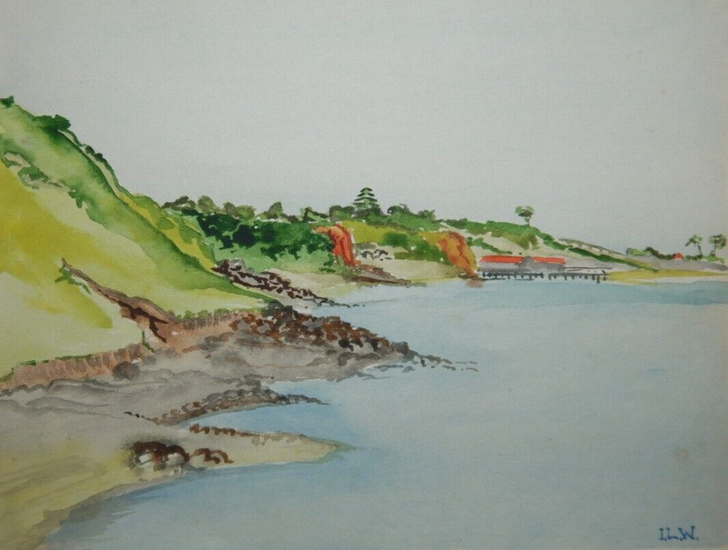 SMALL AUSTRALIAN WATERCOLOUR MORNINGTON PENINSULA BY I.L.W CIRCA 1940s P367
