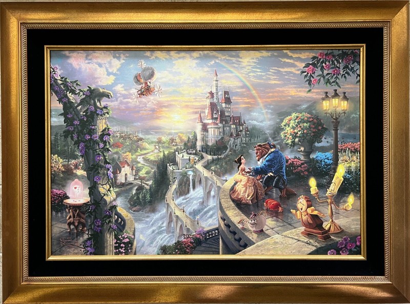 THOMAS KINKADE – BEAUTY & BEAST FALLING IN LOVE 24″ X 36″ S/N HE GICLEE CNVS