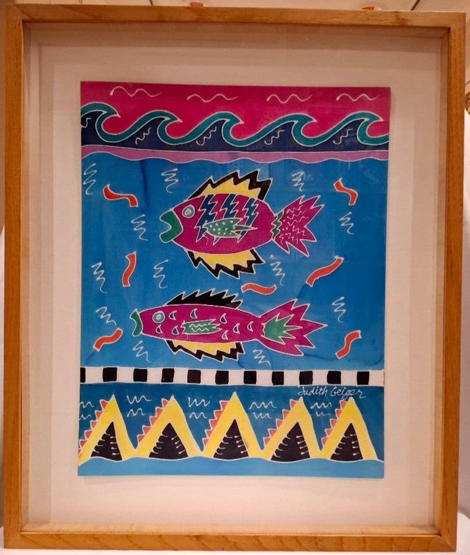 Judith Geiger Fishes Silk Painting Signed Framed Fish Art