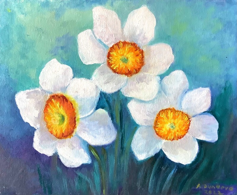Narcissus, Bouquet Original Painting In oil 25x20cm On Canvas Board Artwork eBay