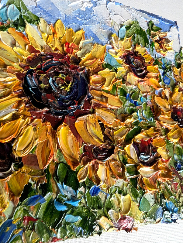 ORIGINAL OIL impasto Painting "Sunflowers" 4"X4" X 1.5" by Olga Diduh. gallery