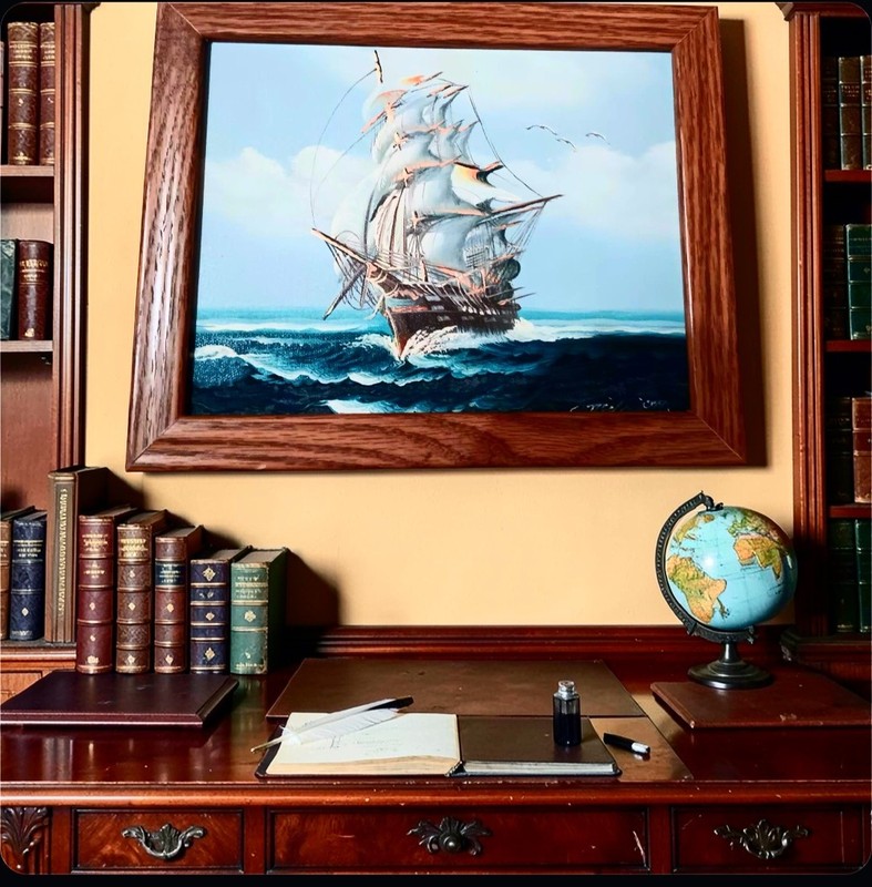 Vintage R. Boren Original Oil Painting – Clipper Ship Seascape – Framed 8×10