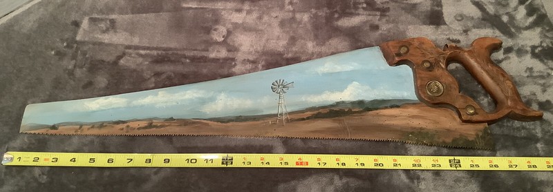 Vintage E. C. Atkins & Co. 28 1/2” Hand Painted & Signed Hand Saw Blade Tool