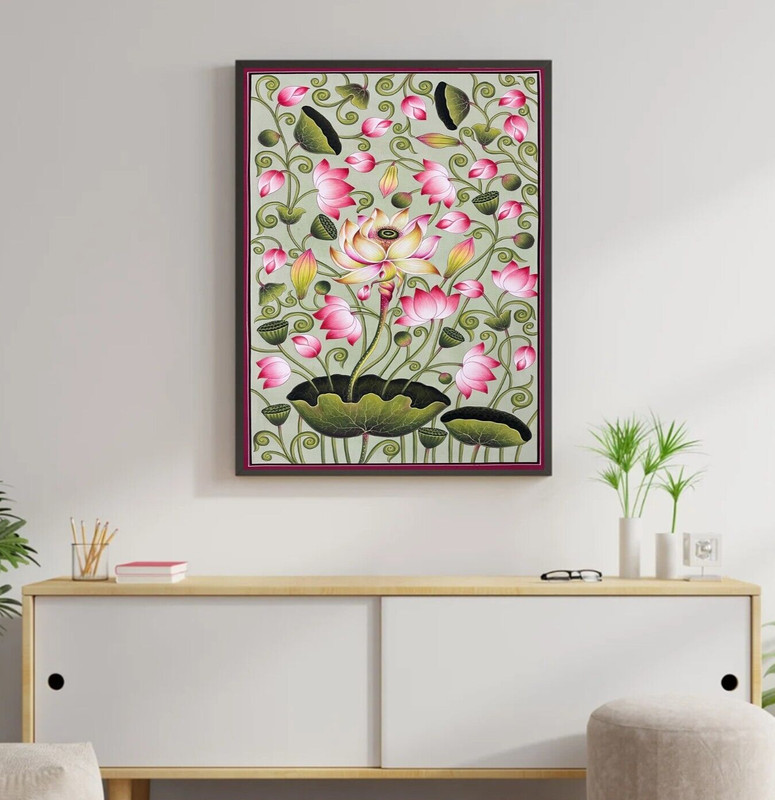 Lotus Pond Pichwai Painting Traditional Indian Pichwai Painting, Home decor Art