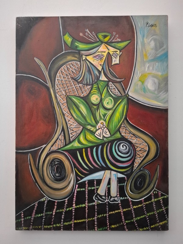 Pablo Picasso , Painting Oil On Canvas , signed stamped vintage 50 x 70 cm