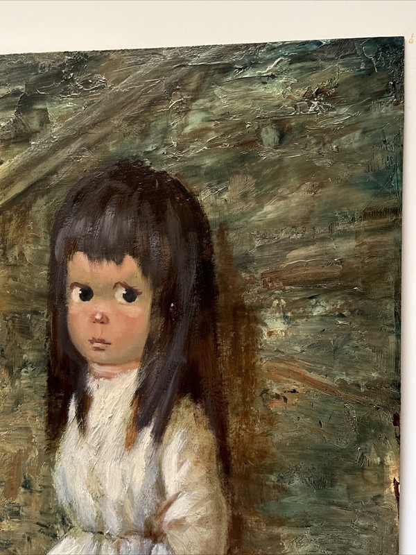 Harold Abruzzi Stephenson Painting Large Big Eye Girl Child Puppy Dog Urban Oil gallery