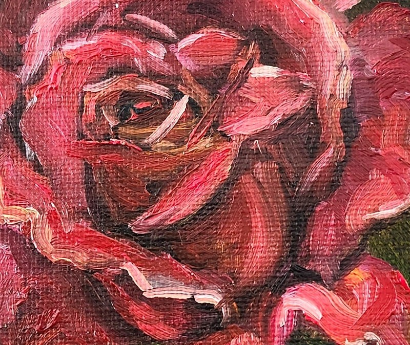 Moody Red Rose Original Oil Painting 4x6 Framed Signed OOAK Floral Art Gift gallery