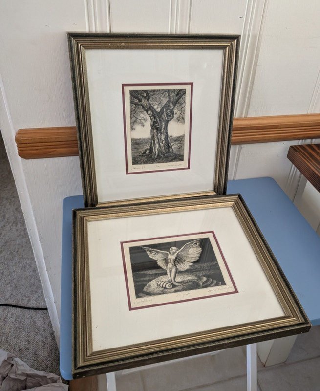 2 Mid Century Modern Fantasy Etchings 1985 Illegible Signature gallery