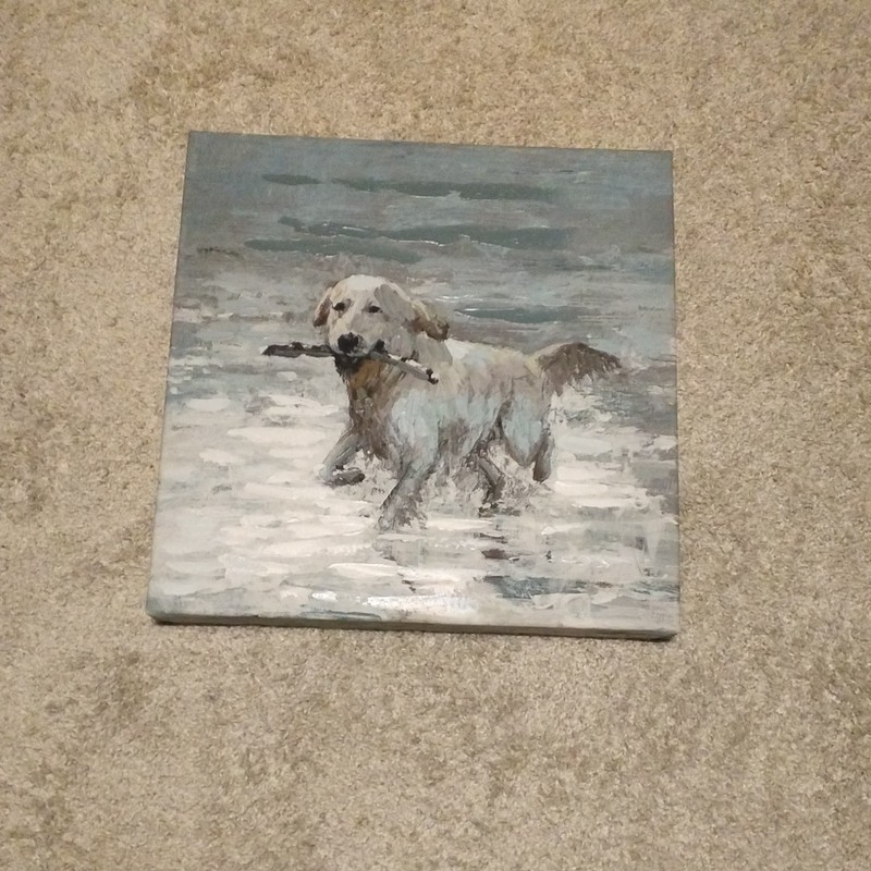 Impressionism Dog Seascape Surf Scene Canvas Painting Small Unframed 18 in