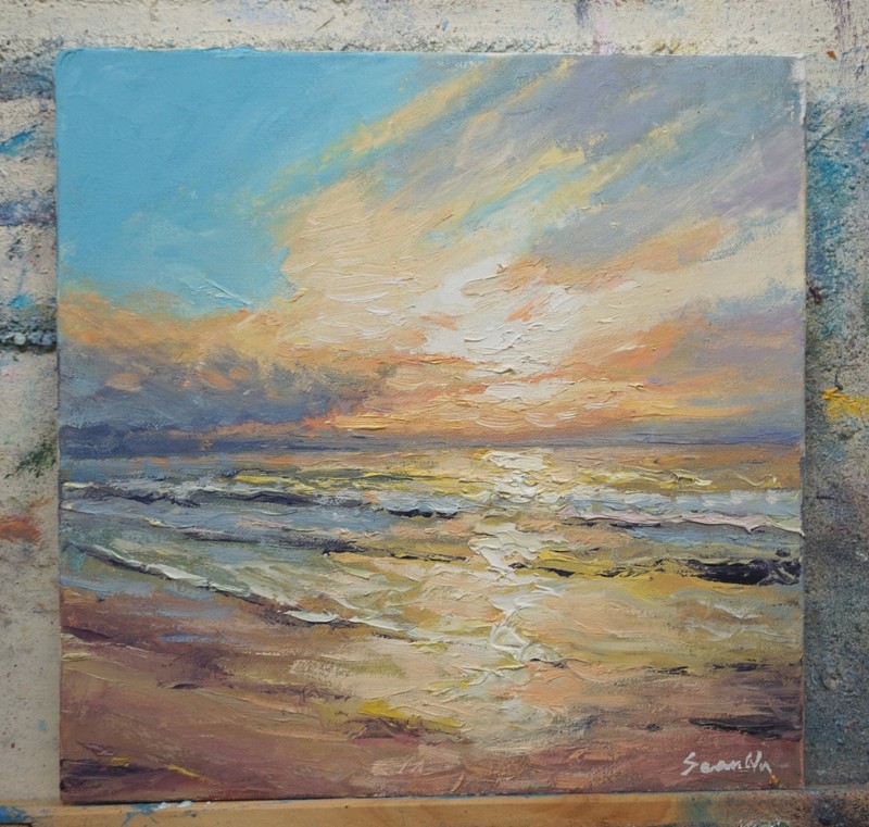Sean Wu original oil painting, 12x12 on stretched canvas，sunrise gallery