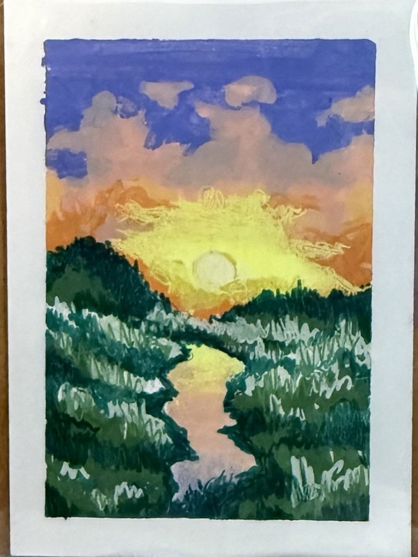 ACEO Art Card Sunset River Landscape Original Acrylic Painting
