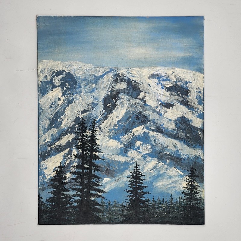 Original Oil Painting 16x20 Mountain Landscape Snow Peak Forest Bob Ross Style gallery