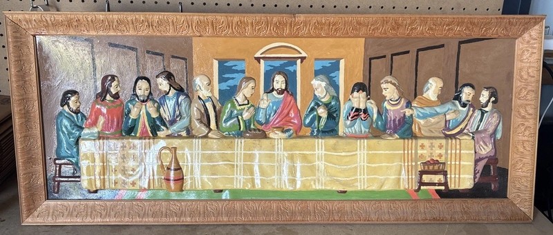 Vintage 1958 Paint by Number The Last Supper Heavy Plastic 37×15” Framed
