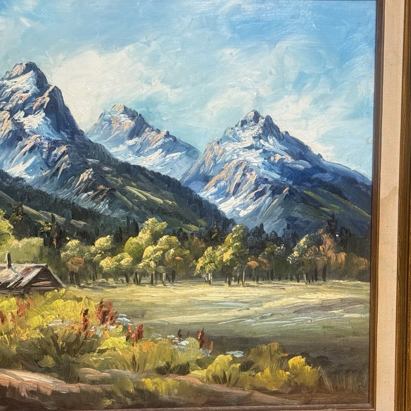 Vintage Original Oil Painting Signed Clearwater 1984 Grand Teton Mountain Framed gallery