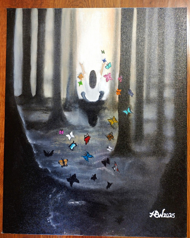 Original Signed Framed Oil Painting on Canvas, «Butterfly Forest» 11×14inc