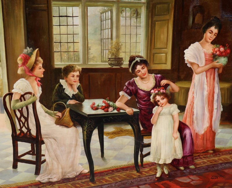 FOLLOWER OF Cesare Detti Elegant Figures in an Interior oil painting