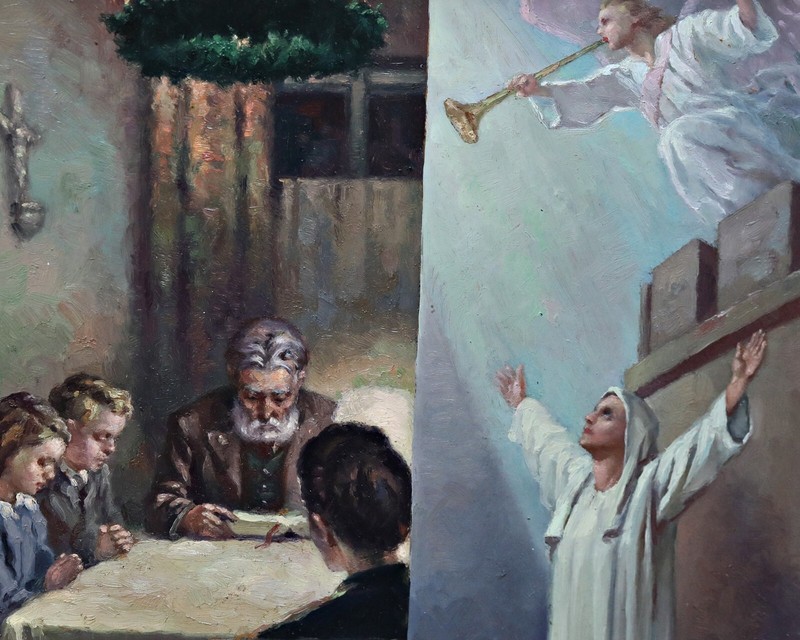 Prayer And Angels - A Beautifully Painted Oil Painting, Unsigned gallery