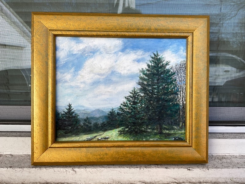 HILLTOP PINES - original framed 8X10 oil landscape painting by K. McDermott gallery