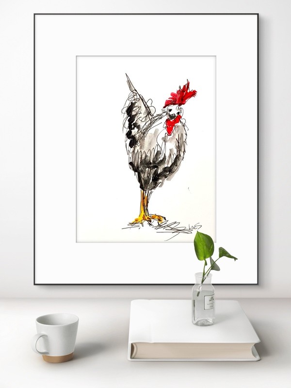 Original Abstract Expressionism 9x12 Chicken Birds Farm Kitchen Art Signed 19 gallery