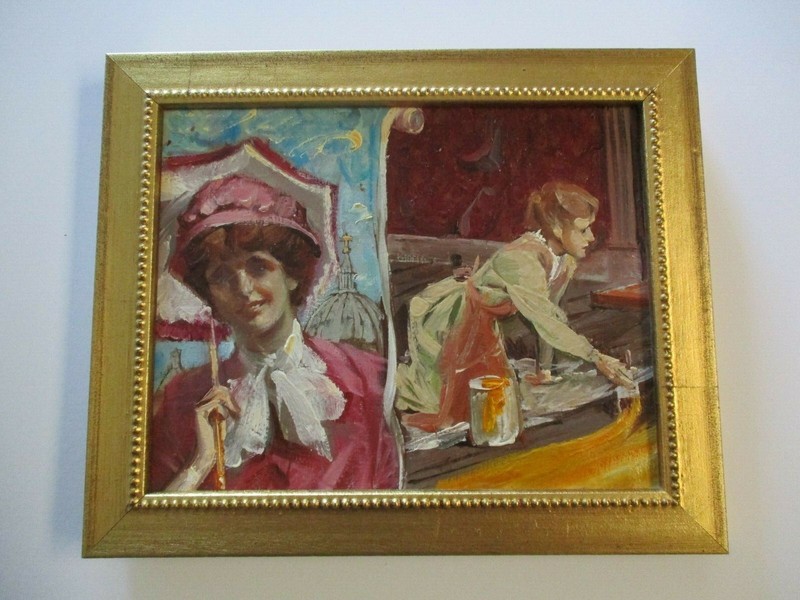 PAINTING VINTAGE ICONIC PORTRAIT ILLUSTRATION PRETTY WOMAN PROUT LISTED AMERICAN
