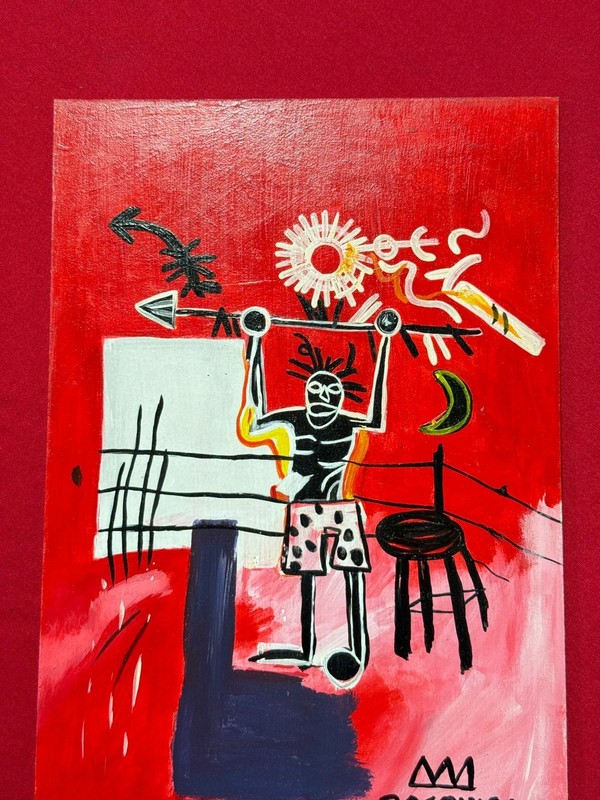 Jean-Michel Basquiat (handmade) Sealed acrylic paint on wood measure 12.99″x9.05