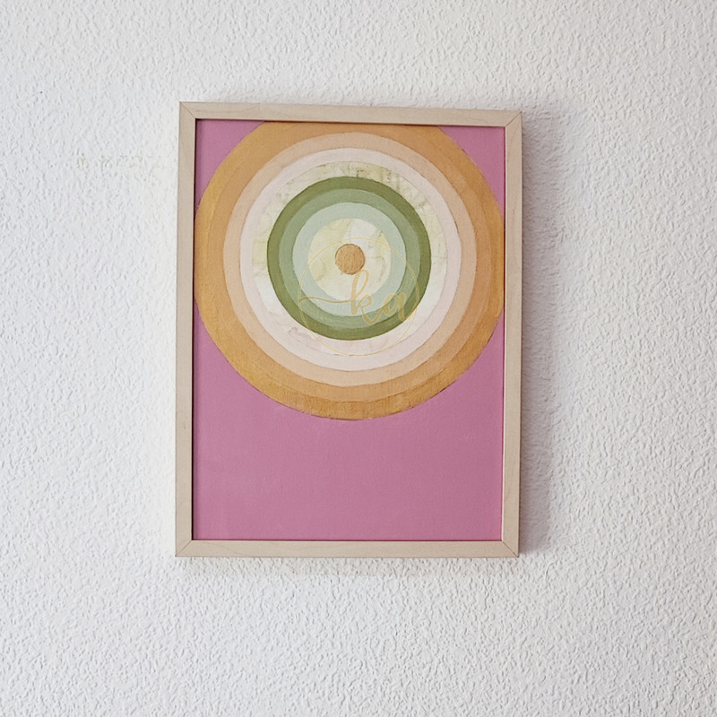 BLISSKA 12x16" Geometric Color Field Canvas Pink with Gold Accent Original Art gallery