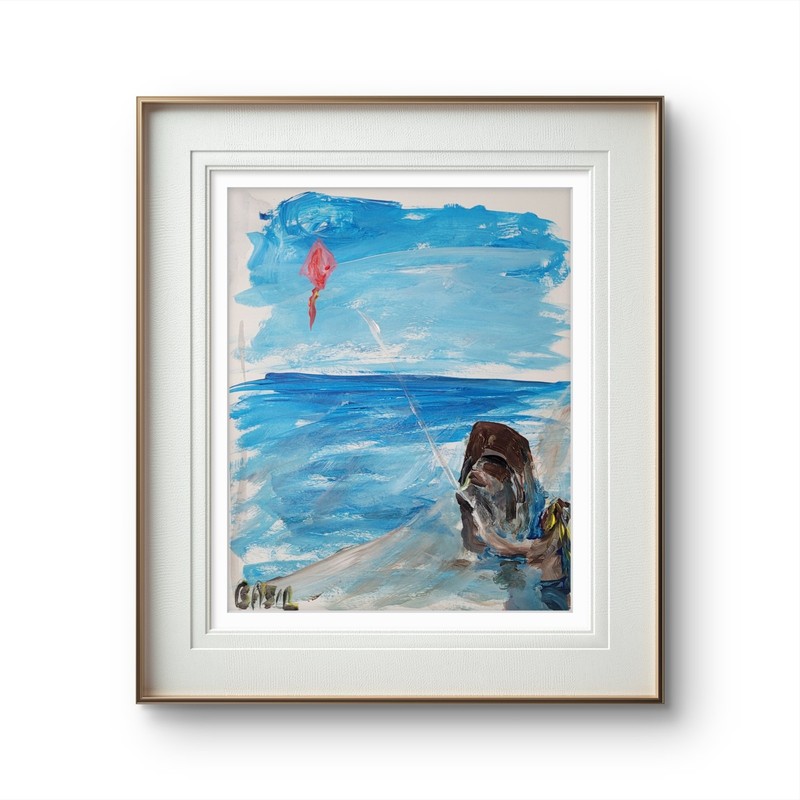 Easter Island Kite Flying Contemporary Expressionist Original Painting 11x14 gallery