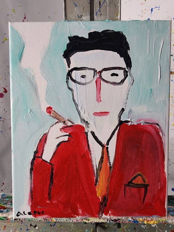 Aleph Original Abstract Smoking Man 8x10 Modern Wall Art Painting Canvas Signed gallery