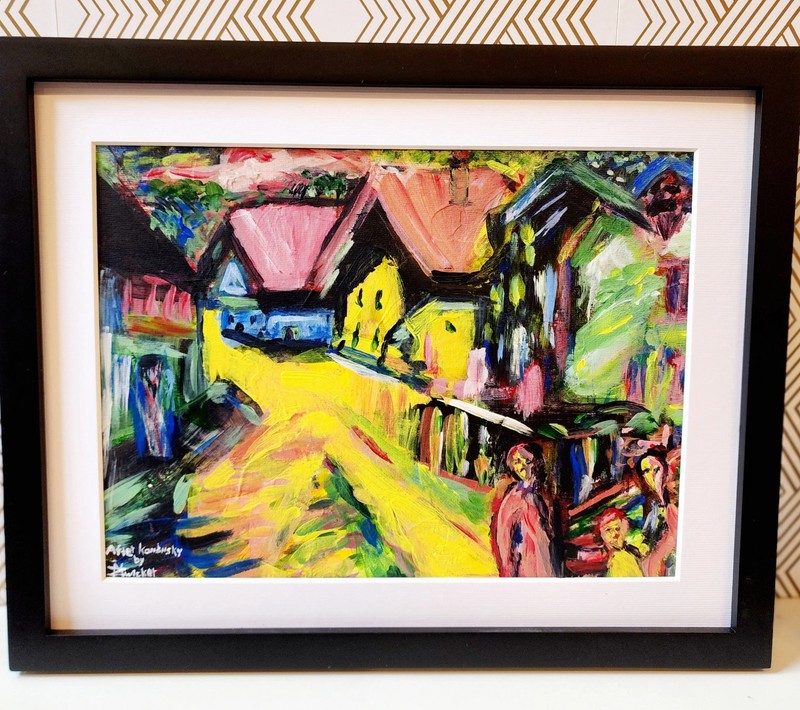 Kandinsky Style Original Acrylic Painting 12×16 Framed OOAK Art Board Artist